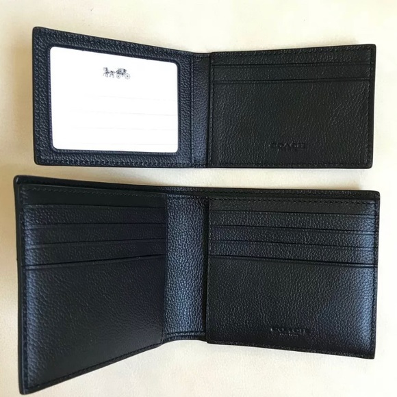 Coach Men's Compact ID Black Leather Wallet With Key Fob F64118 in Gift Box - Picture 5 of 7